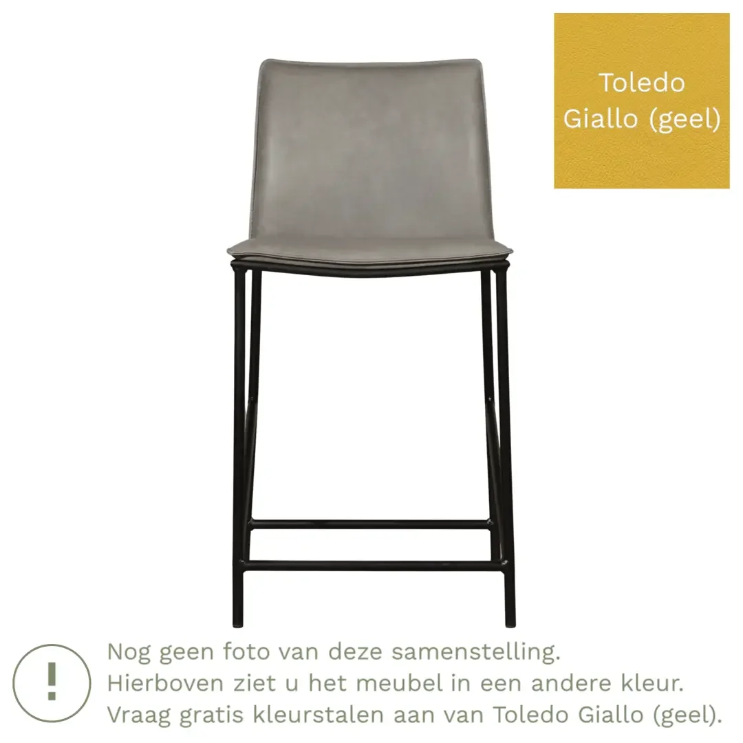 afbeelding van Leren barkruk laag Favor - Toledo Giallo (geel) - poten staal rond zwart